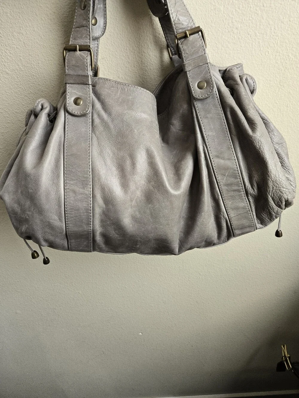 Gerard Darel 24H Bag Hobo Purse Satchel Gray Leather Made In France